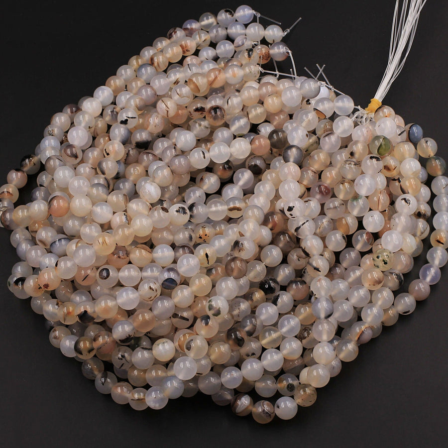 Natural Montana Agate 4mm 6mm 8mm 10mm 12mm Smooth Round Beads Amazing Dendritic Pattern 15.5" Strand
