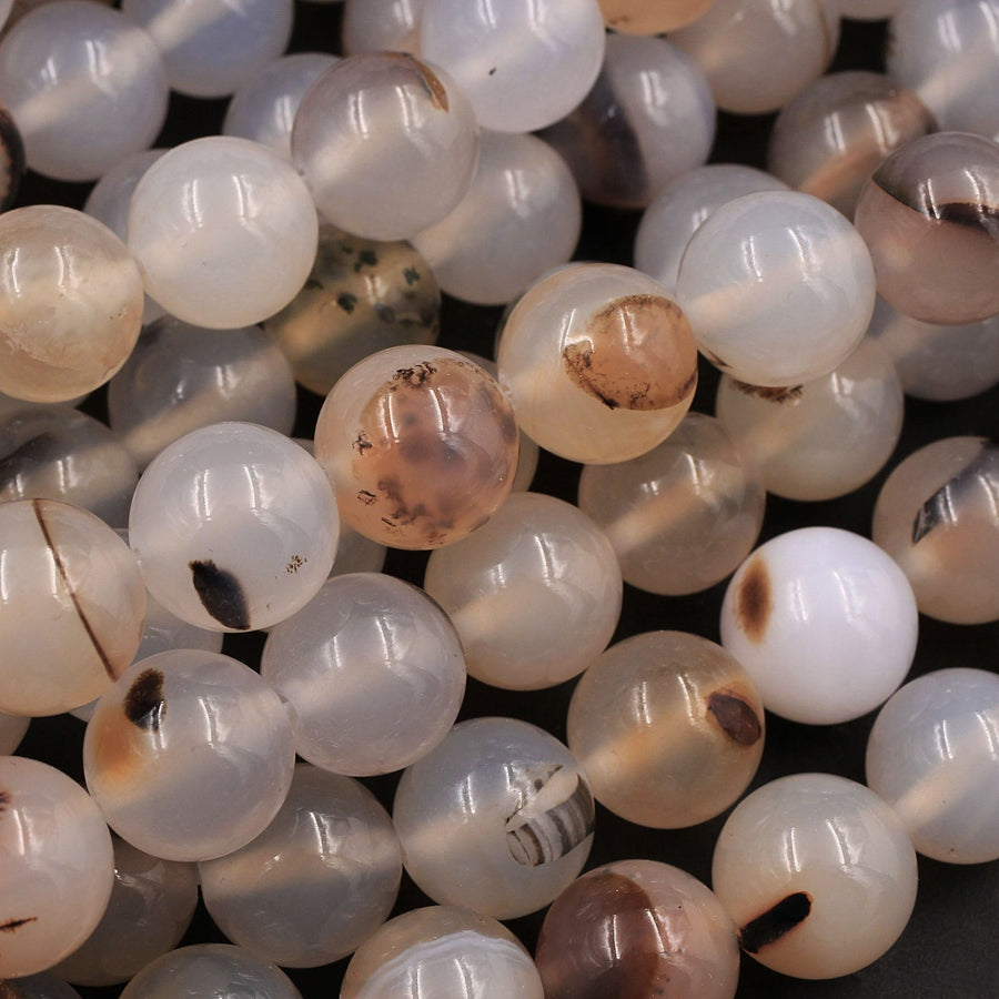 Natural Montana Agate 4mm 6mm 8mm 10mm 12mm Smooth Round Beads Amazing Dendritic Pattern 15.5" Strand