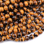 AAA Natural Tiger's Eye 4mm 6mm 8mm 10mm 12mm 14mm 16mm Round Beads Amazing Chatoyant Swirls 15.5" Strand