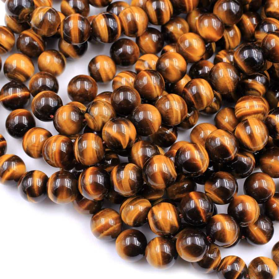 AAA Natural Tiger's Eye 4mm 6mm 8mm 10mm 12mm 14mm 16mm Round Beads Amazing Chatoyant Swirls 15.5" Strand