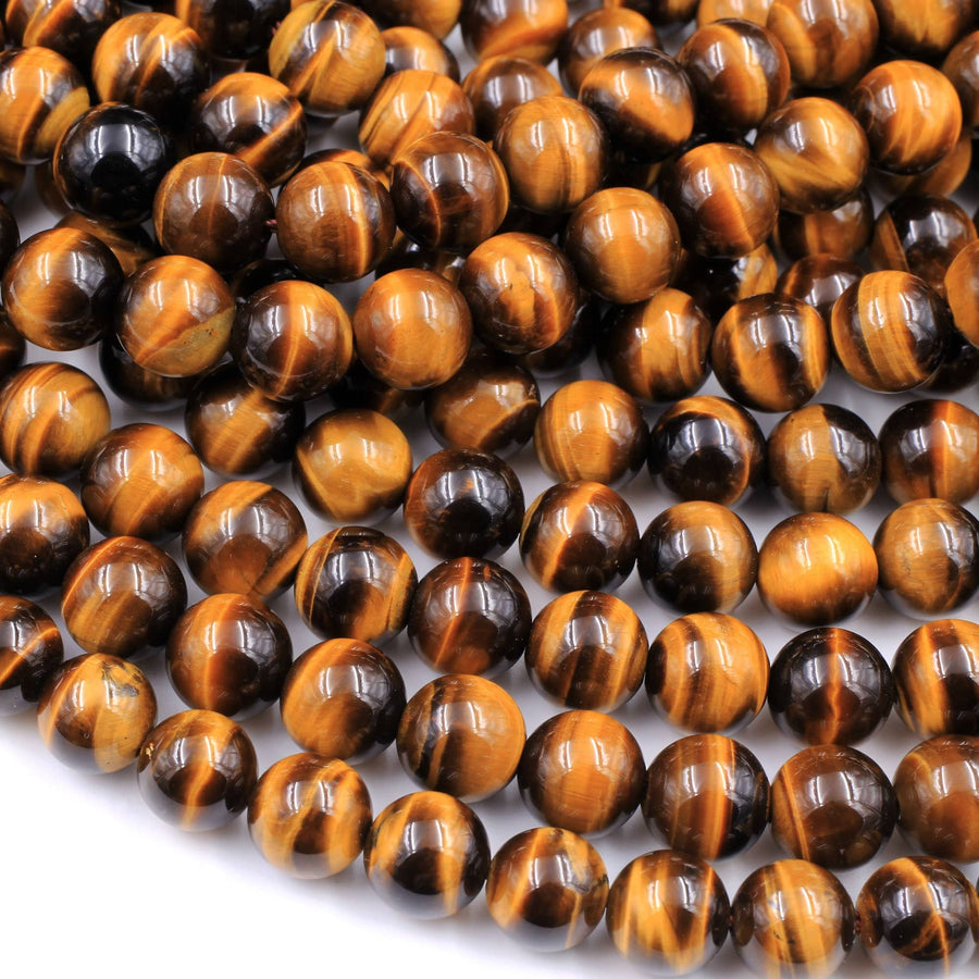 AAA Natural Tiger's Eye 4mm 6mm 8mm 10mm 12mm 14mm 16mm Round Beads Amazing Chatoyant Swirls 15.5" Strand