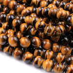 AAA Natural Tiger's Eye 4mm 6mm 8mm 10mm 12mm 14mm 16mm Round Beads Amazing Chatoyant Swirls 15.5" Strand