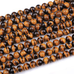 AAA Natural Tiger's Eye 4mm 6mm 8mm 10mm 12mm 14mm 16mm Round Beads Amazing Chatoyant Swirls 15.5" Strand