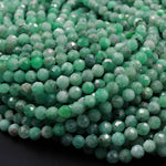 Real Genuine Natural Green Emerald Gemstone Faceted 2mm 3mm 4mm Round Beads Laser Diamond Cut Gemstone May Birthstone 15.5" Strand