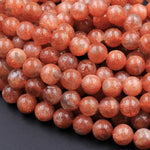 AAA Fiery Natural Sunstone Round Beads 4mm 5mm 6mm 8mm 10mm 12mm Feldspar Golden Glitters Orange Red Gemstone 15.5" Strand