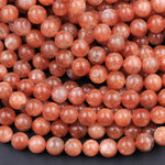 AAA Fiery Natural Sunstone Round Beads 4mm 5mm 6mm 8mm 10mm 12mm Feldspar Golden Glitters Orange Red Gemstone 15.5" Strand