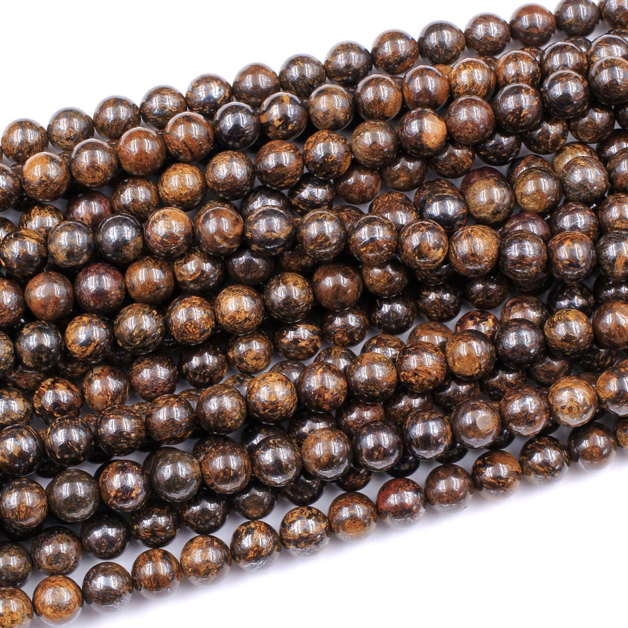 Natural Bronzite 4mm 6mm 8mm 10mm 12mm 14mm 16mm Round Beads High Quality Brown Stone 15.5" Strand