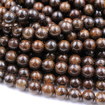Natural Bronzite 4mm 6mm 8mm 10mm 12mm 14mm 16mm Round Beads High Quality Brown Stone 15.5" Strand