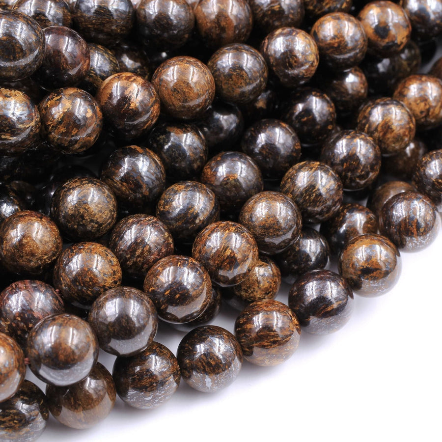 Natural Bronzite 4mm 6mm 8mm 10mm 12mm 14mm 16mm Round Beads High Quality Brown Stone 15.5" Strand