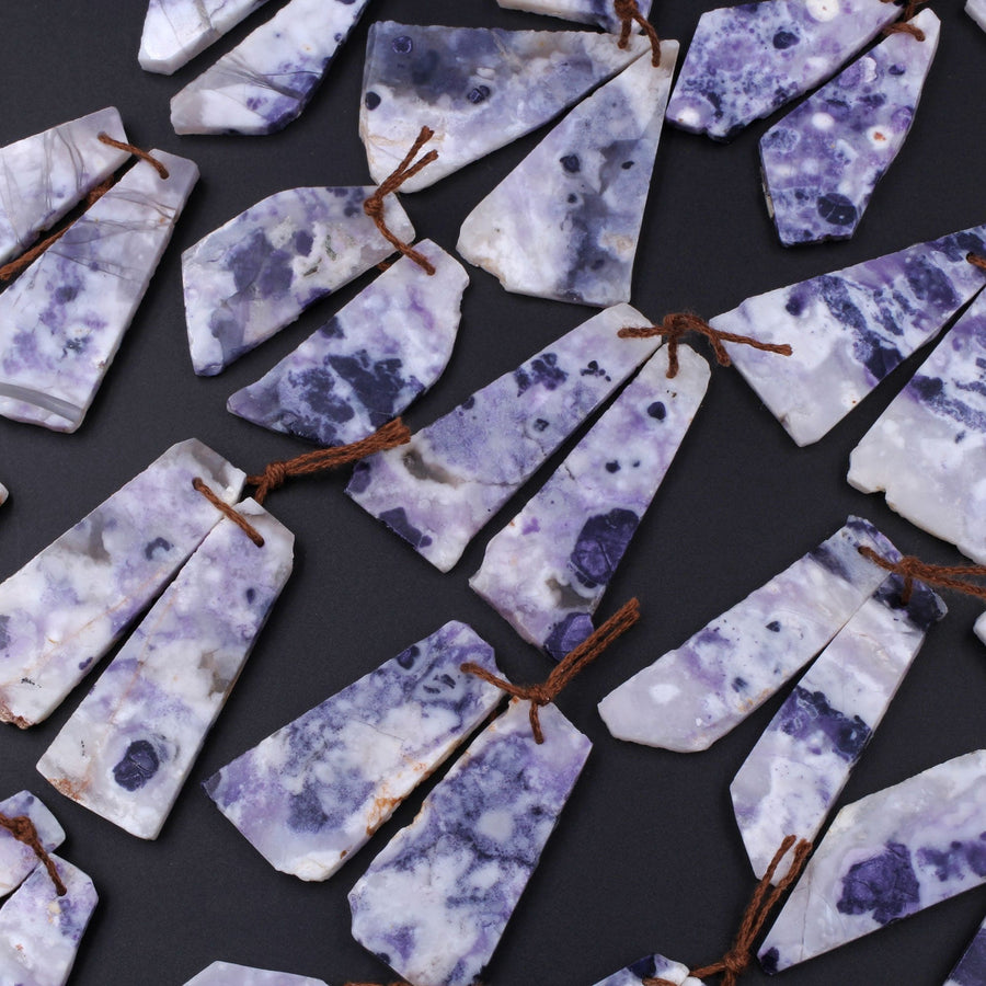 Natural Mexican Purple Opal Freeform Slice Earring Pair Drilled Matched Gemstone Bead Pair