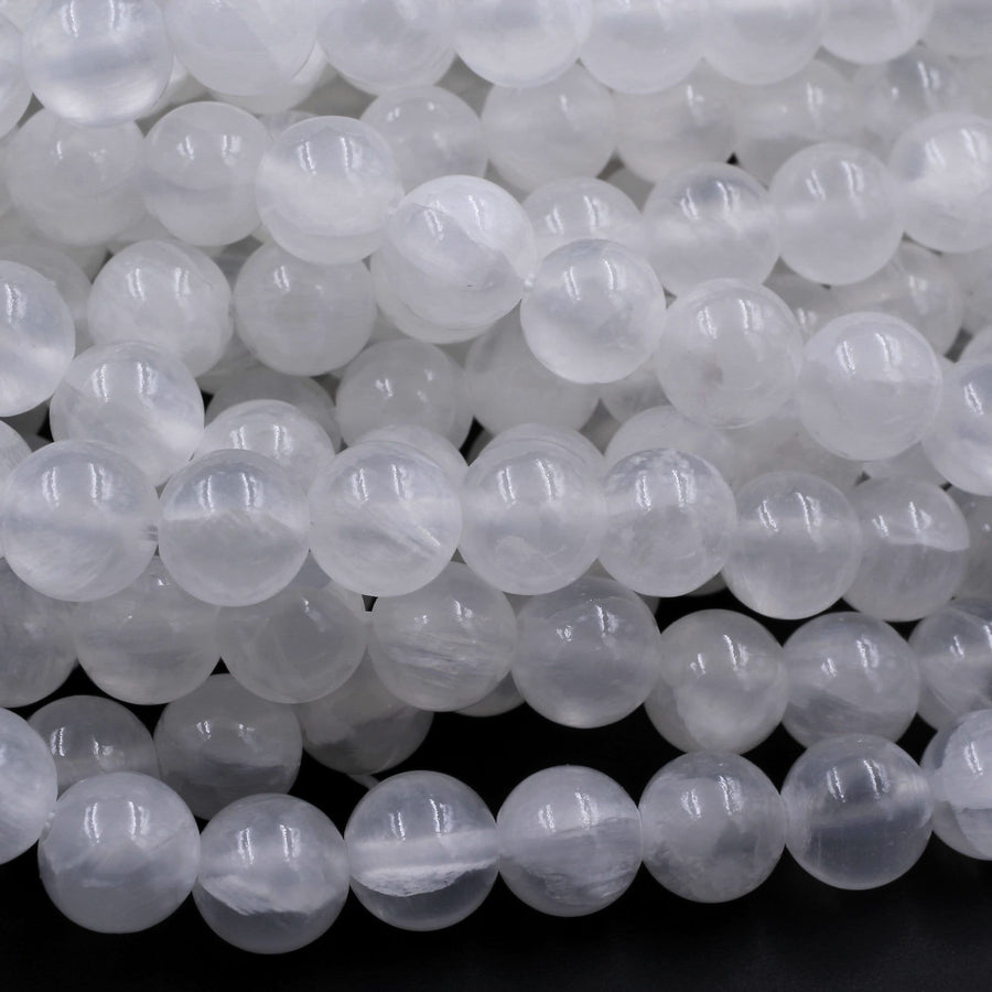 Natural Selenite 4mm 6mm 8mm 10mm 12mm Round Beads From Madagascar 15.5" Strand