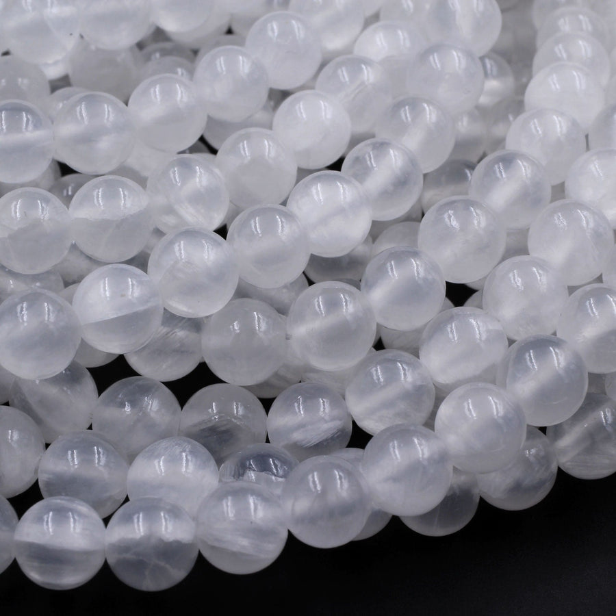 Natural Selenite 4mm 6mm 8mm 10mm 12mm Round Beads From Madagascar 15.5" Strand