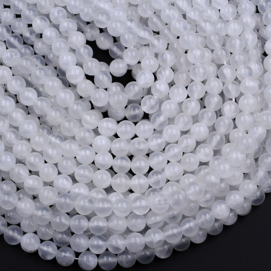 Natural Selenite 4mm 6mm 8mm 10mm 12mm Round Beads From Madagascar 15.5" Strand
