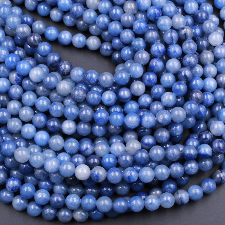 Natural Blue Aventurine 4mm 6mm 8mm 10mm Round Beads Natural Blue White Gemstone 15.5" Strand