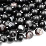 Natural Black Druzy Agate 8mm 10mm 12mm 14mm Round Beads With Sparkling White Quartz Druzy Crystal Cave 15.5" Strand