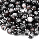 Natural Black Druzy Agate 8mm 10mm 12mm 14mm Round Beads With Sparkling White Quartz Druzy Crystal Cave 15.5" Strand