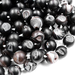 Natural Black Druzy Agate 8mm 10mm 12mm 14mm Round Beads With Sparkling White Quartz Druzy Crystal Cave 15.5" Strand