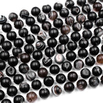 Natural Black Druzy Agate 8mm 10mm 12mm 14mm Round Beads With Sparkling White Quartz Druzy Crystal Cave 15.5" Strand