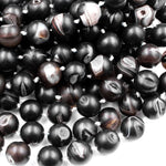 Natural Black Druzy Agate 8mm 10mm 12mm 14mm Round Beads With Sparkling White Quartz Druzy Crystal Cave 15.5" Strand