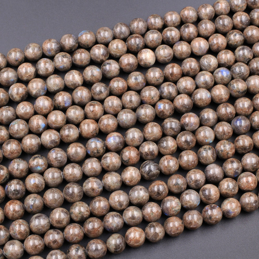 Rare Natural Chocolate Labradorite 4mm 6mm 8mm 10mm 12mm Round Beads 15.5" Strand