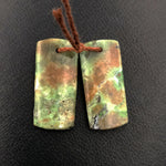 Natural African Green Chrysoprase Earring Pair Flat Short Rectangle Cabochon Cab Pair Drilled Matched Gemstone Bead Pair