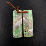Natural African Green Chrysoprase Earring Pair Flat Short Rectangle Cabochon Cab Pair Drilled Matched Gemstone Bead Pair