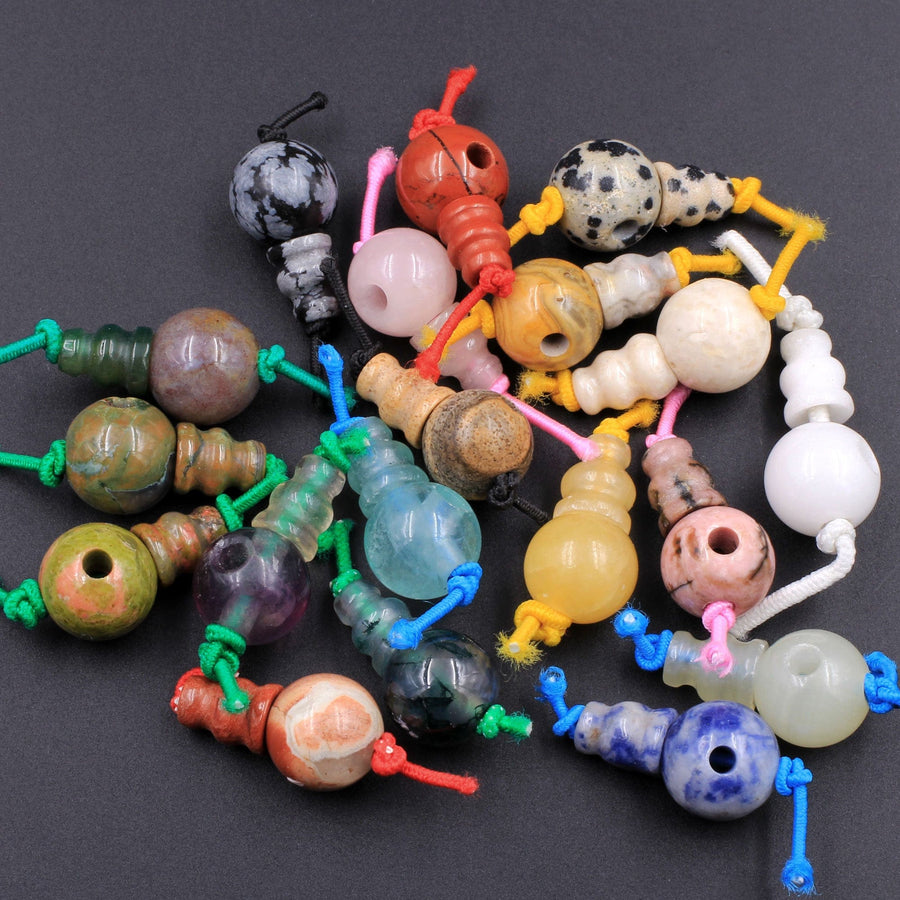 Natural Gemstone Guru Beads Three Holes T-Beads Mala Making 3 Holes  Prayer Beads Cones 10mm Natural Crystal Quartz Jasper Jade Fluorite