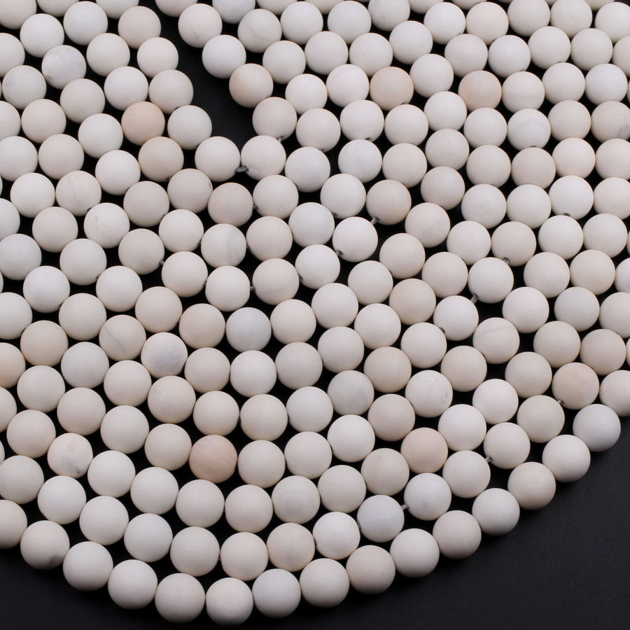 Matte Natural Ivory Jade Round Beads 6mm 8mm 10mm Creamy Ivory White Natural Jade Beads 15.5" Strand