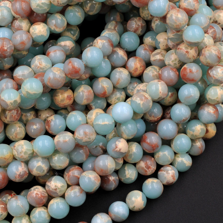 Impression Jasper Smooth Round Beads 4mm 6mm 8mm 10mm Aka Snake Skin Jasper Aqua Terra Jasper 15.5" Strand