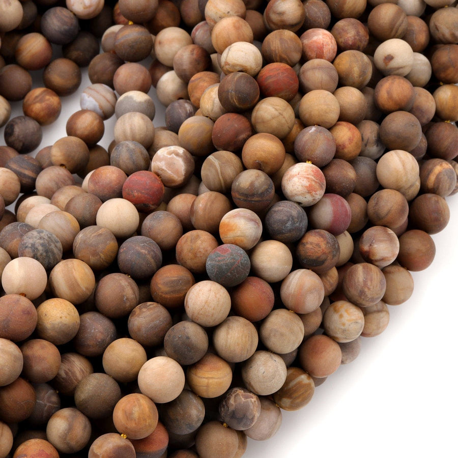 Matte Natural Petrified Wood Beads 4mm 6mm 8mm 10mm Round Beads Earthy Brown Tan Beige Taupe Natural Stone 15.5" Strand