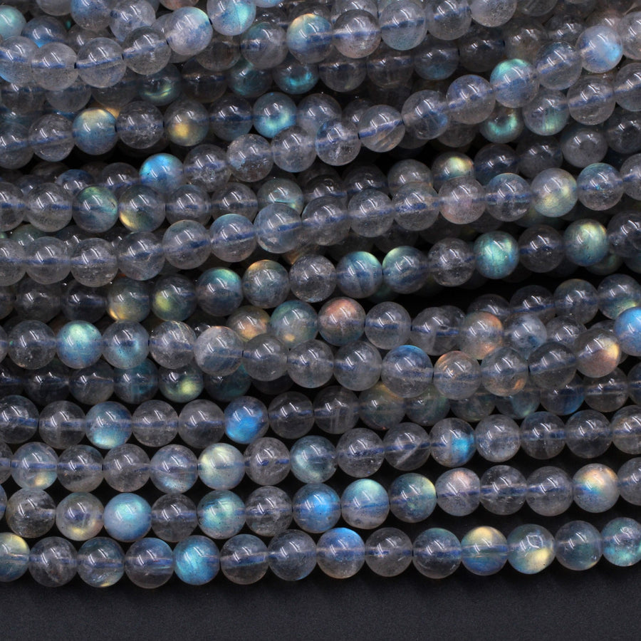 AAA Natural Blue Labradorite 2mm 3mm 4mm 6mm 8mm 10mm 12mm Round Beads Nothing But Fire Best Quality 15.5" Strand