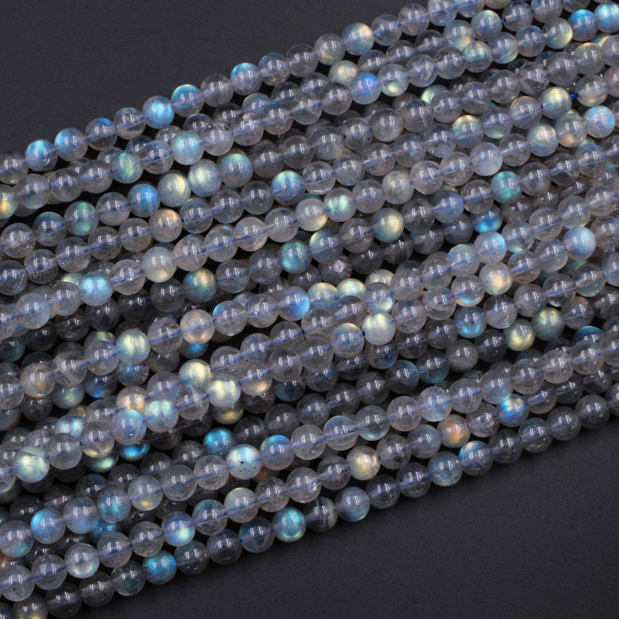 AAA Natural Blue Labradorite 2mm 3mm 4mm 6mm 8mm 10mm 12mm Round Beads Nothing But Fire Best Quality 15.5" Strand