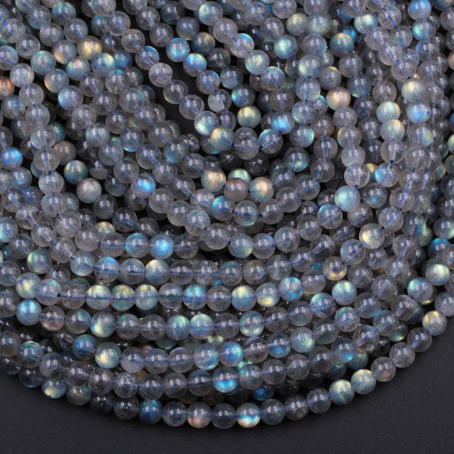 AAA Natural Blue Labradorite 2mm 3mm 4mm 6mm 8mm 10mm 12mm Round Beads Nothing But Fire Best Quality 15.5" Strand