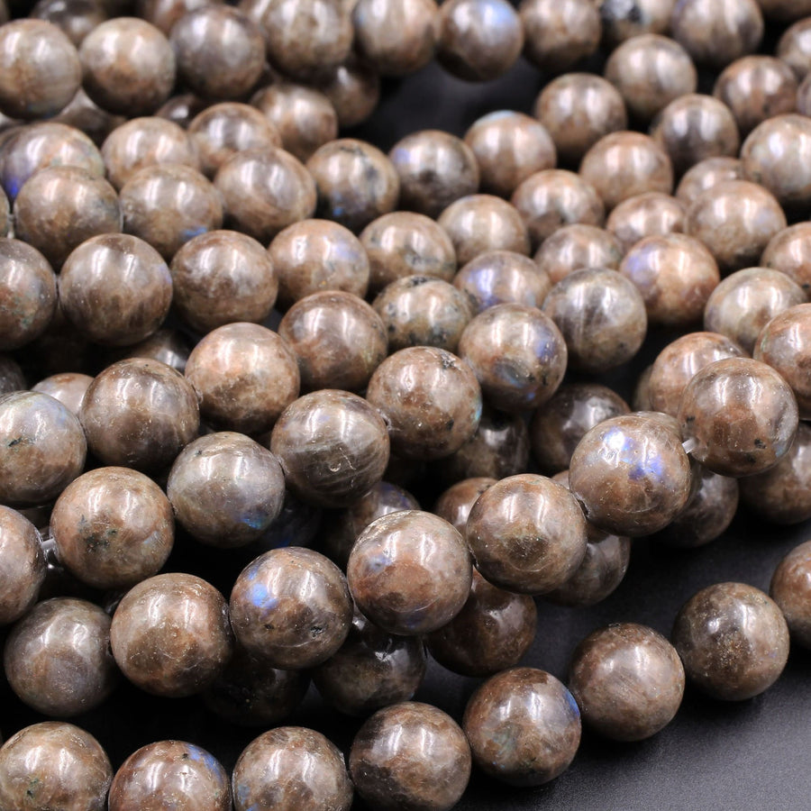 Rare Natural Chocolate Labradorite 4mm 6mm 8mm 10mm 12mm Round Beads 15.5" Strand