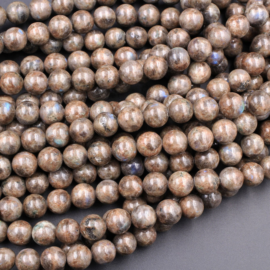 Rare Natural Chocolate Labradorite 4mm 6mm 8mm 10mm 12mm Round Beads 15.5" Strand