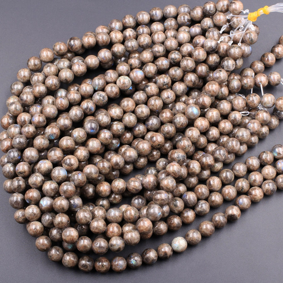 Rare Natural Chocolate Labradorite 4mm 6mm 8mm 10mm 12mm Round Beads 15.5" Strand