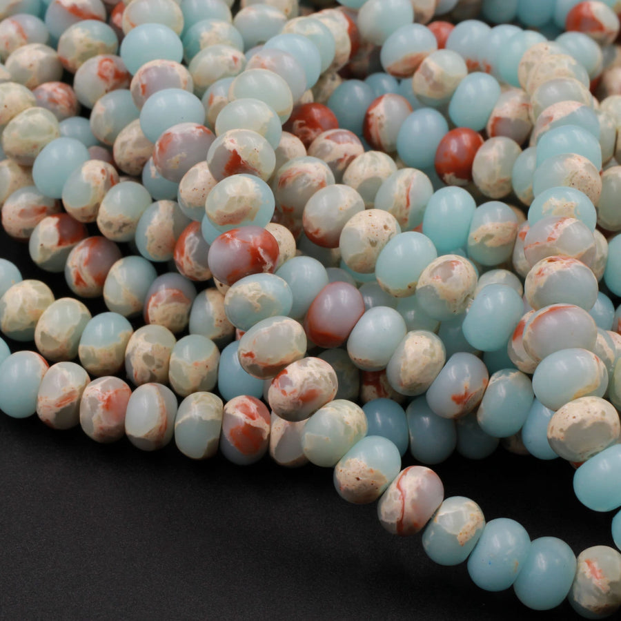 Impression Jasper Smooth Rondelle Beads 4mm 6mm 8mm Aka Snake Skin Jasper Aqua Terra Jasper 15.5" Strand