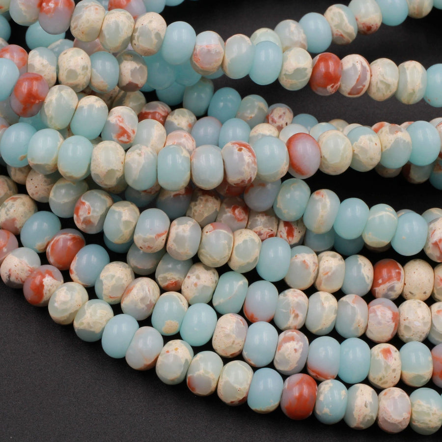Impression Jasper Smooth Rondelle Beads 4mm 6mm 8mm Aka Snake Skin Jasper Aqua Terra Jasper 15.5" Strand