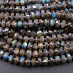 AAA Quality Large Flashy Natural Dark Labradorite Faceted Rondelle Beads Tons of Rainbow Fire 15.5" Strand Strand