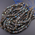 AAA Quality Large Flashy Natural Dark Labradorite Faceted Rondelle Beads Tons of Rainbow Fire 15.5" Strand Strand