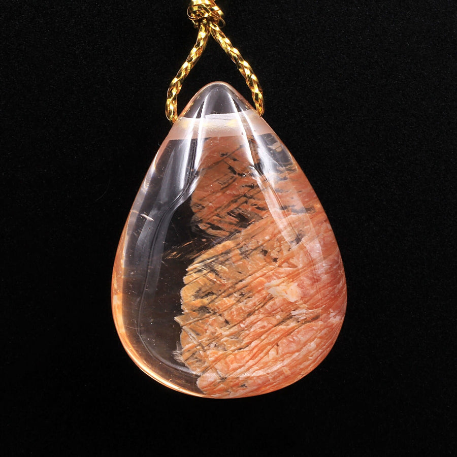 Rare Natural Red Phantom Quartz Puffy Teardrop Pendant Side Drilled Gemstone Focal Bead