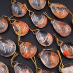Rare Natural Red Phantom Quartz Puffy Teardrop Pendant Side Drilled Gemstone Focal Bead