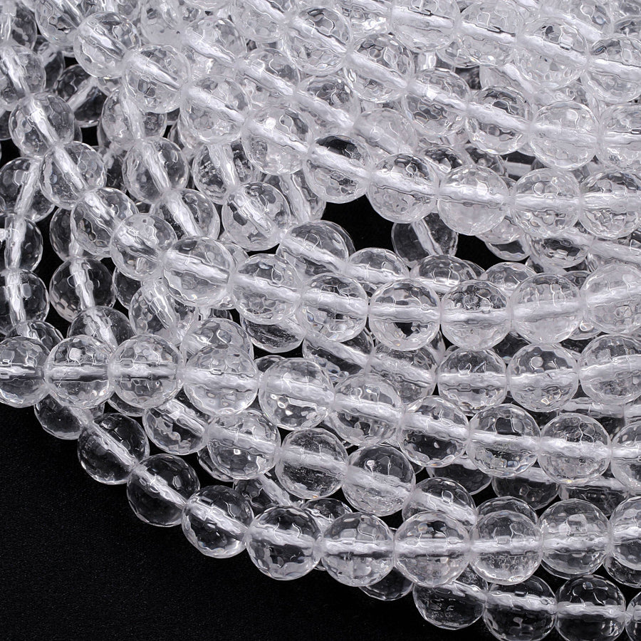 Faceted Natural Rock Quartz Round Beads 2mm 3mm 4mm 6mm 8mm 10mm 12mm Real Genuine Super Clear Crystal Quartz AAA 15.5" Strand