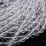 Faceted Natural Rock Quartz Round Beads 2mm 3mm 4mm 6mm 8mm 10mm 12mm Real Genuine Super Clear Crystal Quartz AAA 15.5" Strand