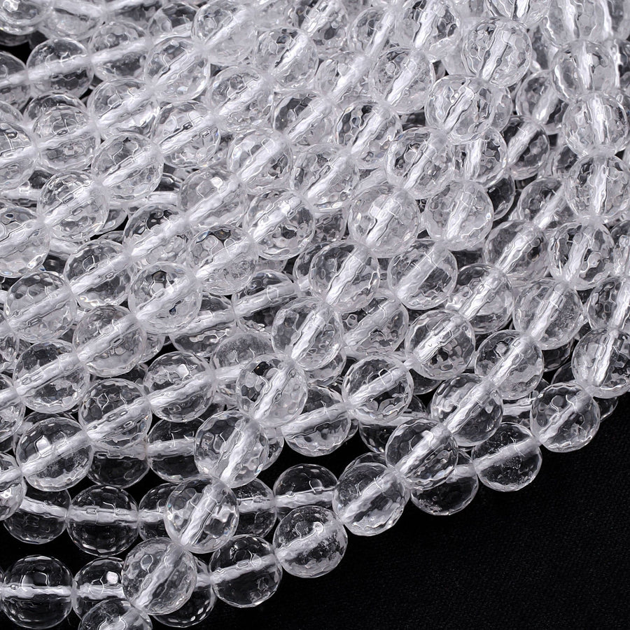 Faceted Natural Rock Quartz Round Beads 2mm 3mm 4mm 6mm 8mm 10mm 12mm Real Genuine Super Clear Crystal Quartz AAA 15.5" Strand