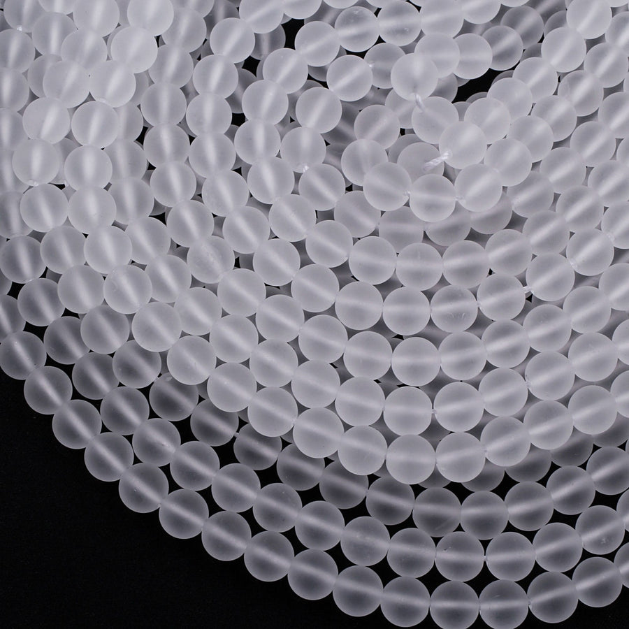 Matte Natural Rock Crystal Quartz Round Beads 4mm 6mm 8mm 10mm 15.5" Strand