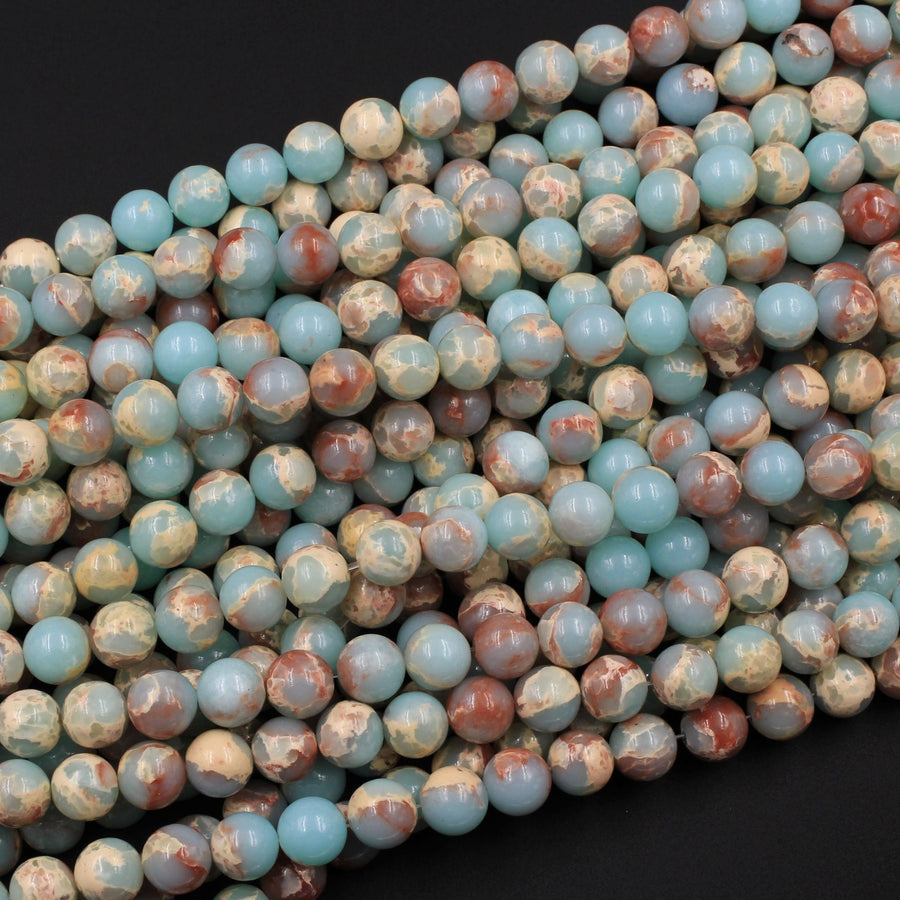 Impression Jasper Smooth Round Beads 4mm 6mm 8mm 10mm Aka Snake Skin Jasper Aqua Terra Jasper 15.5" Strand