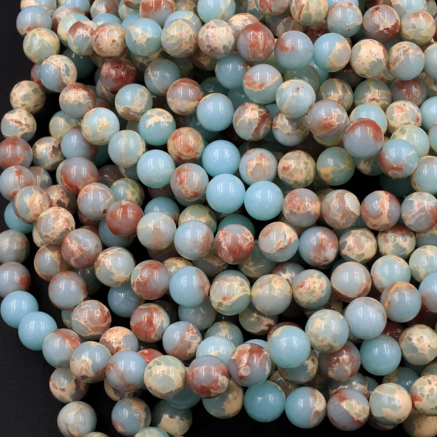 Impression Jasper Smooth Round Beads 4mm 6mm 8mm 10mm Aka Snake Skin Jasper Aqua Terra Jasper 15.5" Strand