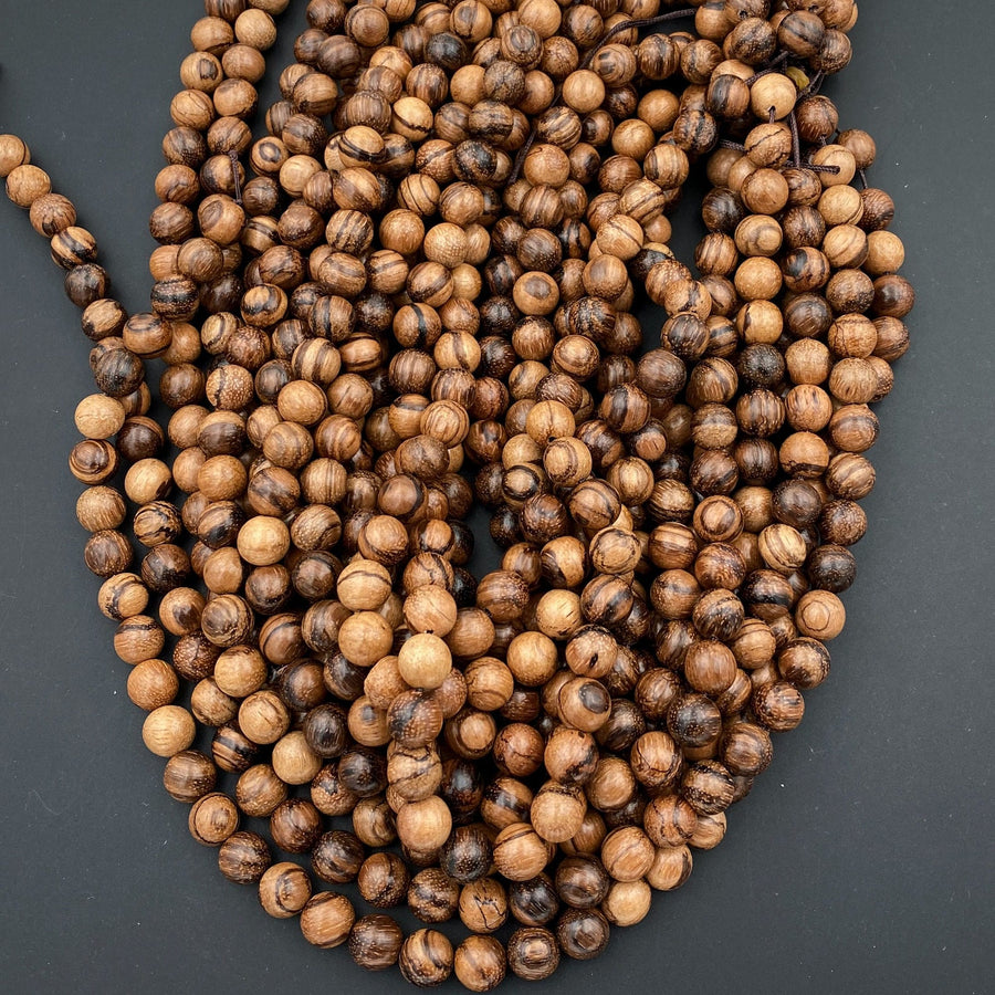 Natural Tiger Skin Sandalwood Beads 4mm 6mm 8mm 10mm 12mm 14mm Subtle Aromatic Wood Great For Mala Prayer Meditation Therapy 15.5" Strand