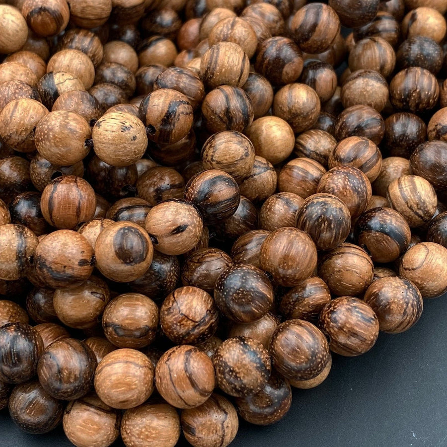 Natural Tiger Skin Sandalwood Beads 4mm 6mm 8mm 10mm 12mm 14mm Subtle Aromatic Wood Great For Mala Prayer Meditation Therapy 15.5" Strand
